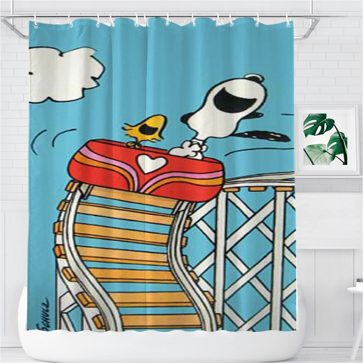 Snoopy Woodstock Rollercoaster Bathroom Shower Curtain Fabric Waterproof | 66 X 72 Inch