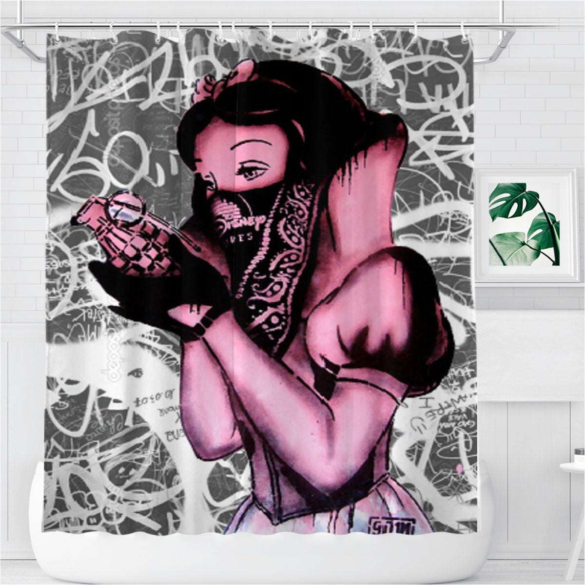 Snow White Banksy Art Bathroom Shower Curtain Fabric Waterproof | 66 X 72 Inch