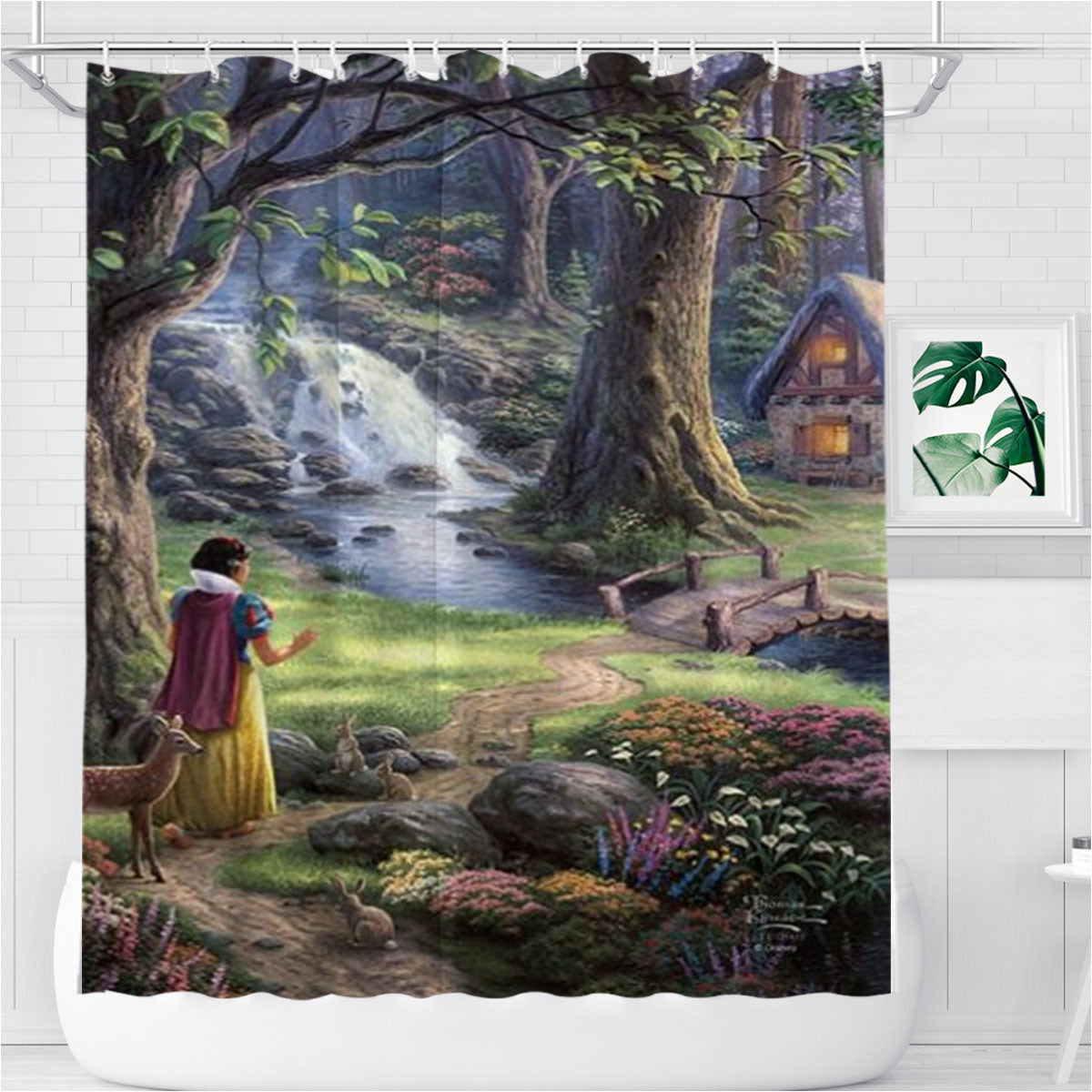 Snow White Discovers The Cottage Bathroom Shower Curtain Fabric Waterproof | 66 X 72 Inch