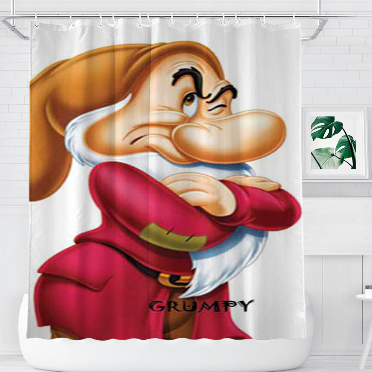 Snow White Grumpy Bathroom Shower Curtain Fabric Waterproof | 66 X 72 Inch