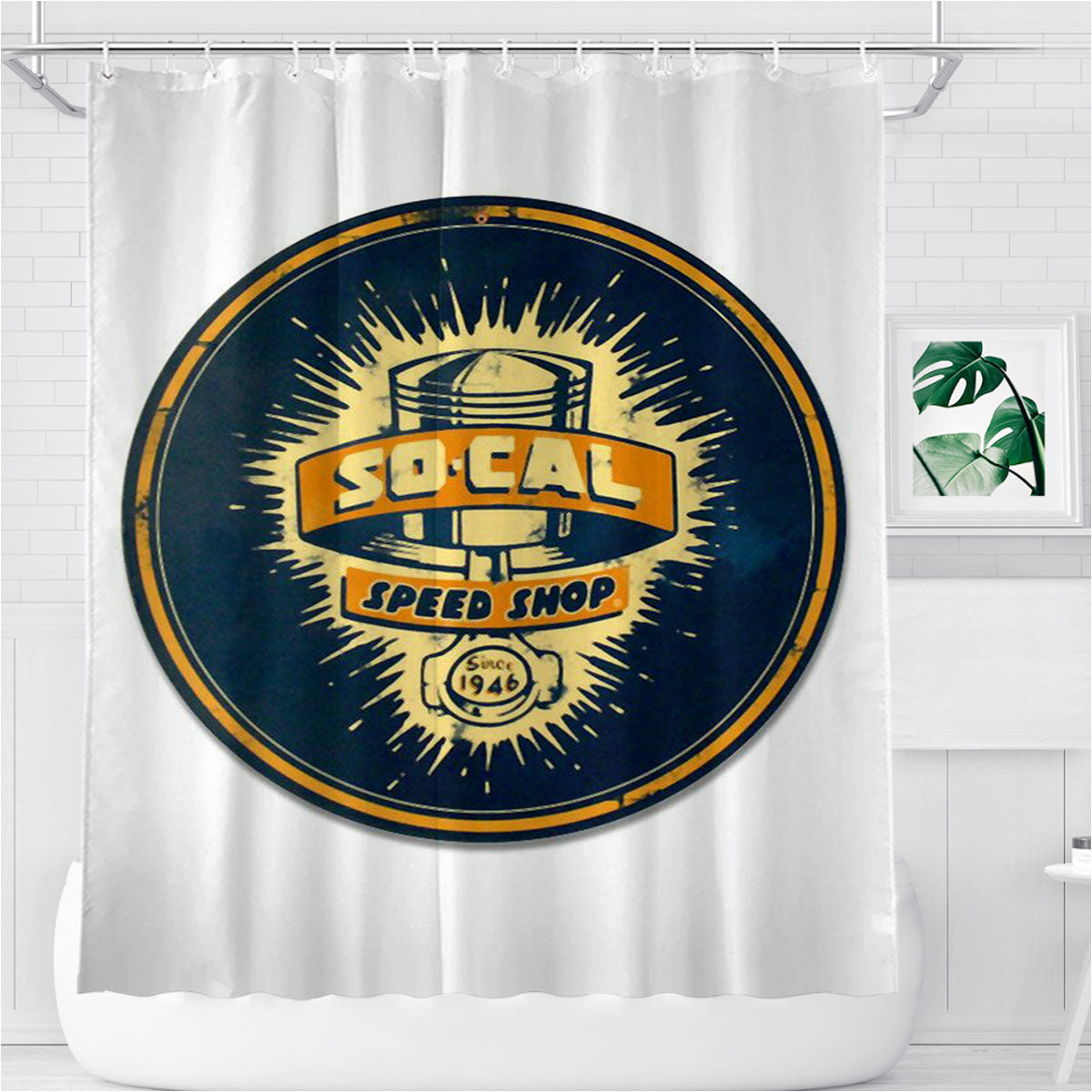 So Cal Speed Shop Bathroom Shower Curtain Fabric Waterproof | 66 X 72 Inch