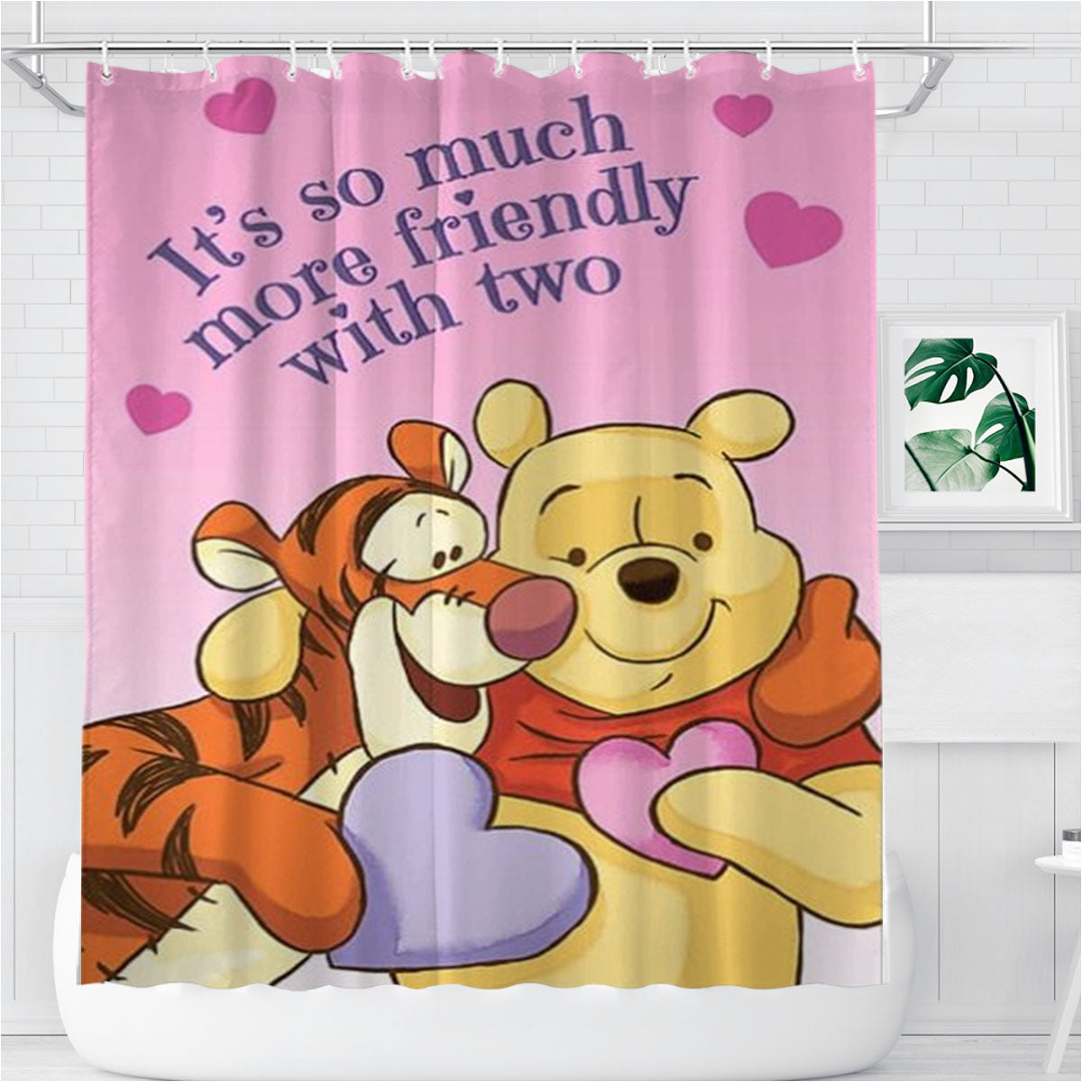 So Much More Friendly Pooh & Tigger Bathroom Shower Curtain Fabric Waterproof | 66 X 72 Inch