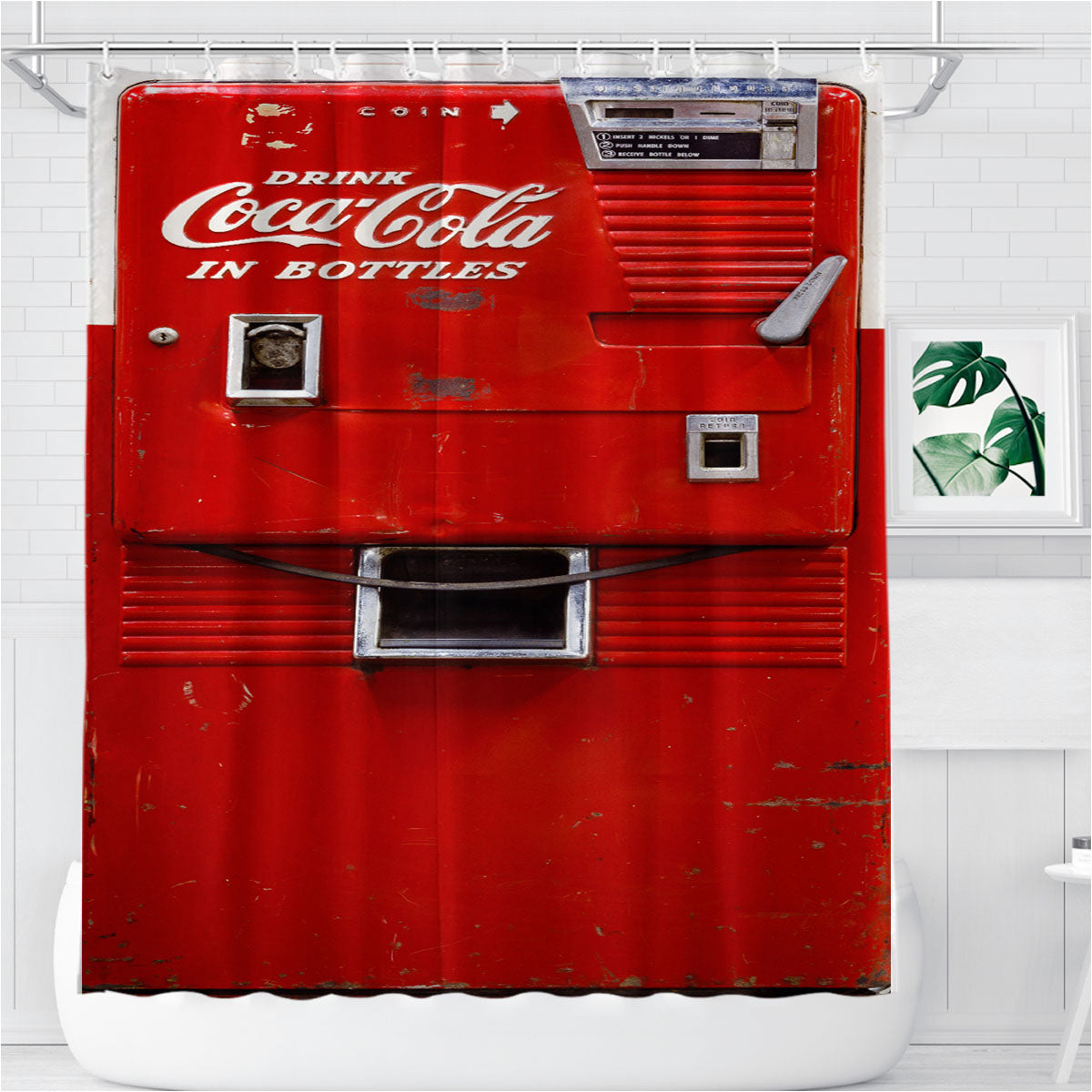 Soft Drink Coca Cola Vintage Vending Machine Bathroom Shower Curtain Fabric Waterproof | 66 X 72 Inch
