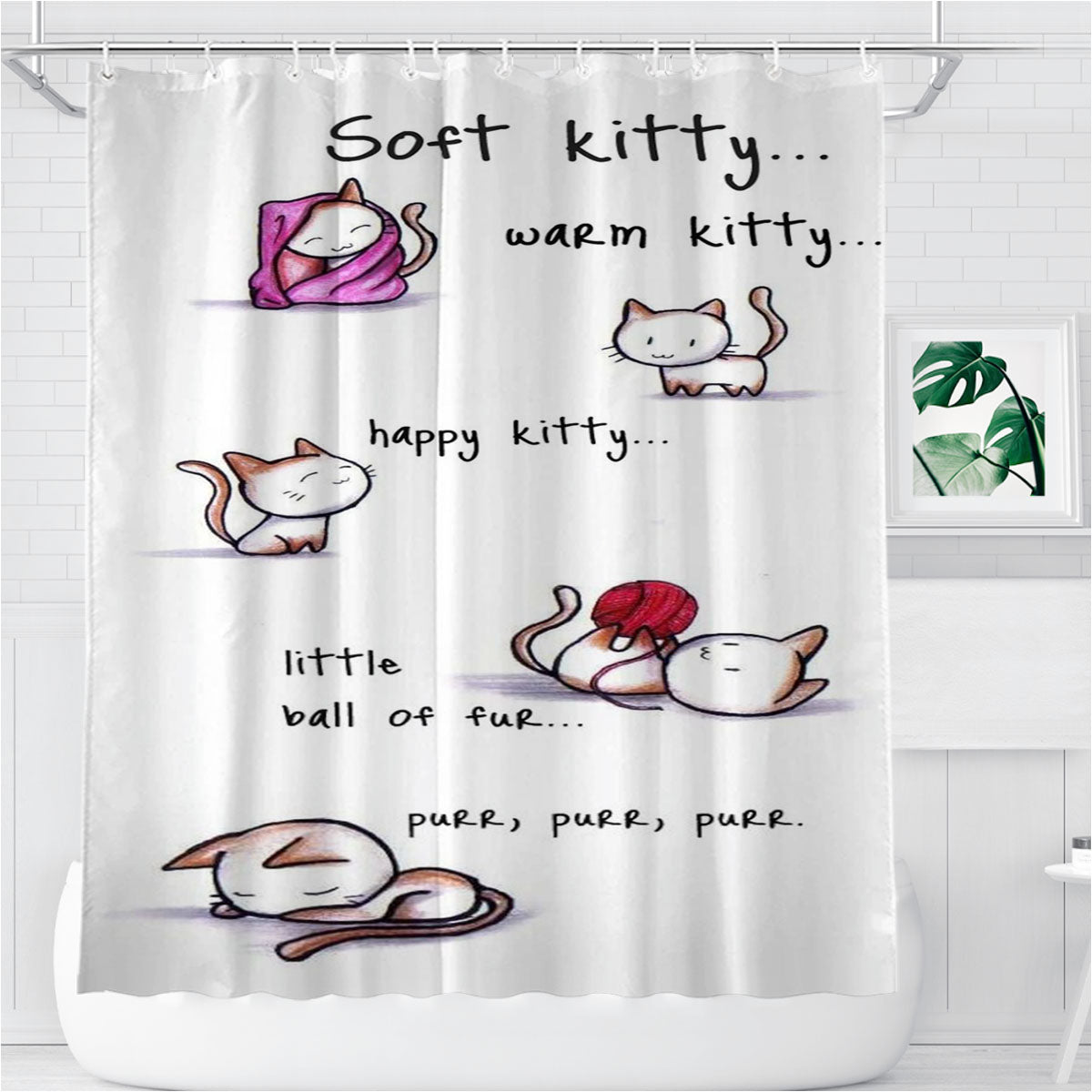 Soft Kitty Bathroom Shower Curtain Fabric Waterproof | 66 X 72 Inch