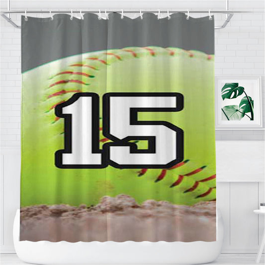 Softball Number 15 Bathroom Shower Curtain Fabric Waterproof | 66 X 72 Inch