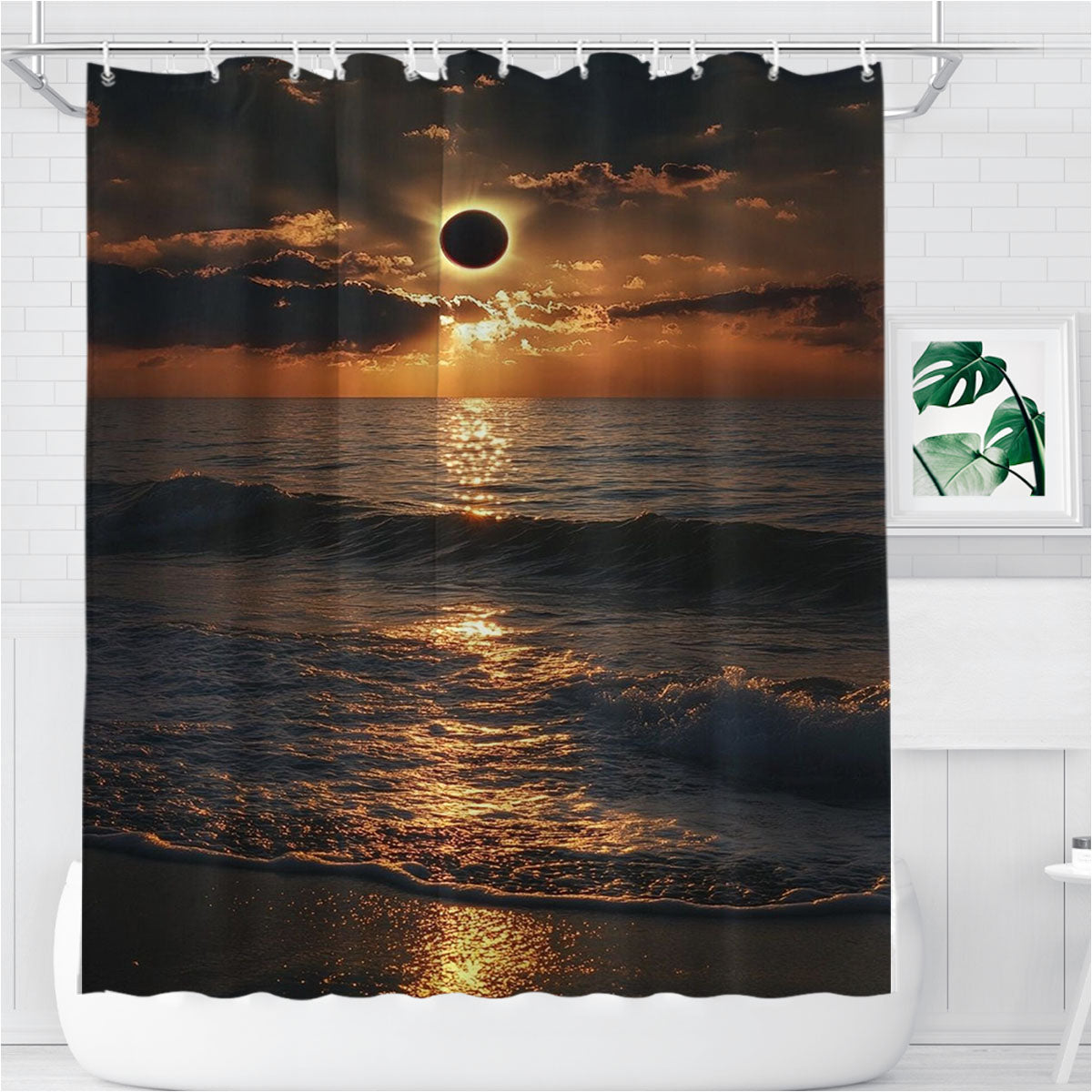 Solar Eclipse Bathroom Shower Curtain Fabric Waterproof | 66 X 72 Inch