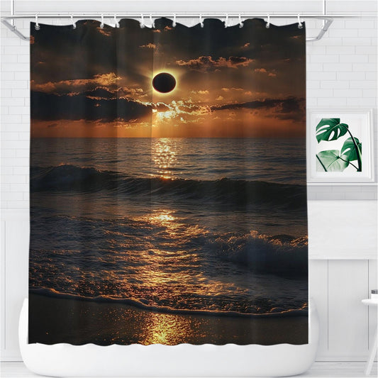 Solar Eclipse Bathroom Shower Curtain Fabric Waterproof | 66 X 72 Inch