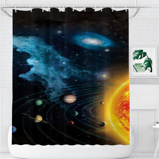 Solar System Chart Bathroom Shower Curtain Fabric Waterproof | 66 X 72 Inch