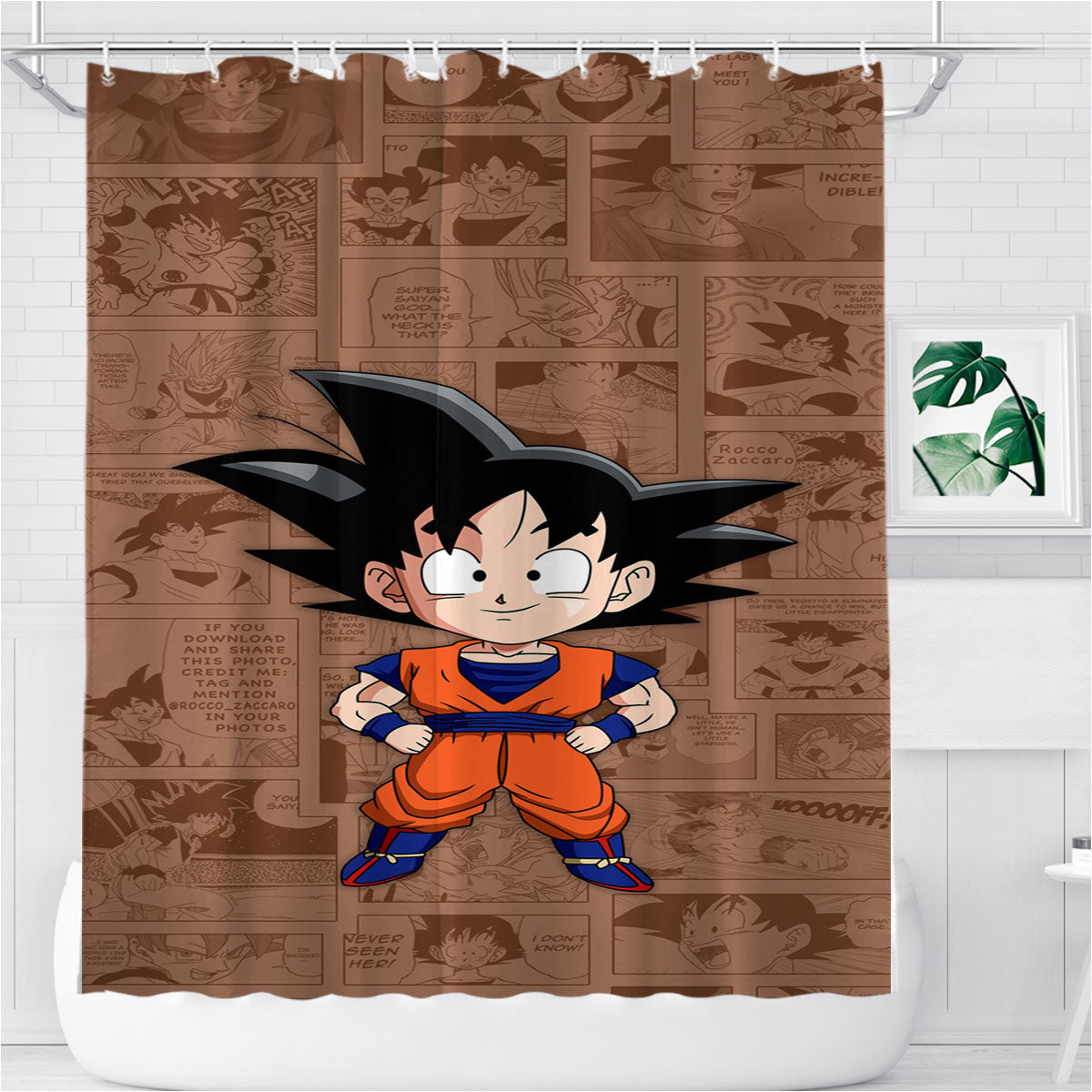 Son Goku Comic Bathroom Shower Curtain Fabric Waterproof | 66 X 72 Inch
