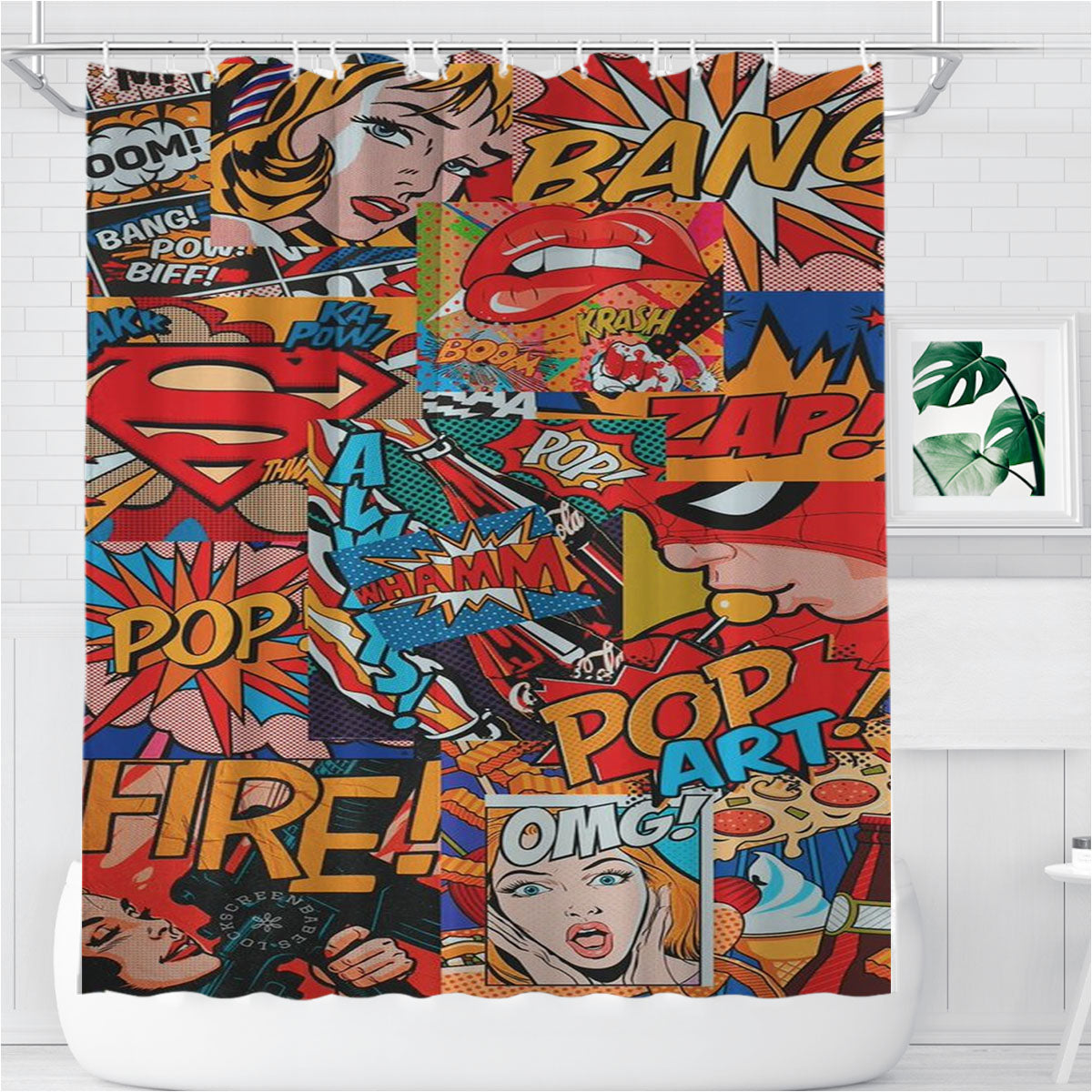 Sound Quotes In Comic Marvel Bathroom Shower Curtain Fabric Waterproof | 66 X 72 Inch