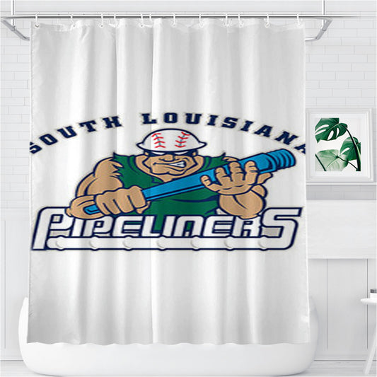 South Louisiana Pipeliners Baseball Logo White Bathroom Shower Curtain Fabric Waterproof | 66 X 72 Inch