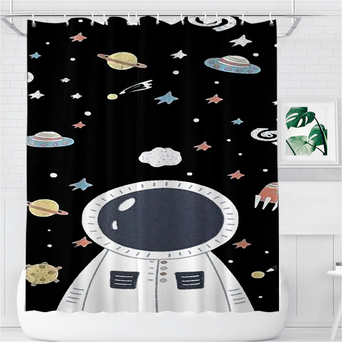 Space Astronaut Bathroom Shower Curtain Fabric Waterproof | 66 X 72 Inch