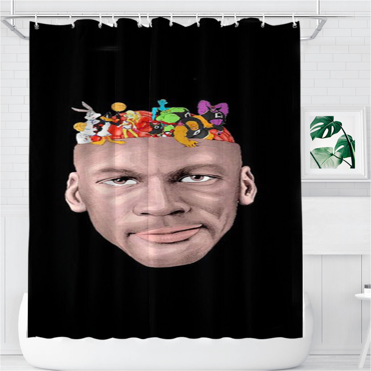 Space Jam Toon Squad Basketball Hand Drawn Graphic Bathroom Shower Curtain Fabric Waterproof | 66 X 72 Inch
