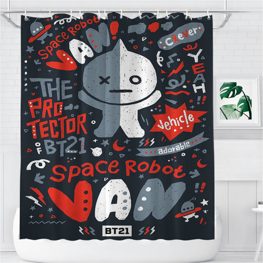 Personalized Space Robot Van Universtar Shower Curtain Farmhouse Bathroom Decor