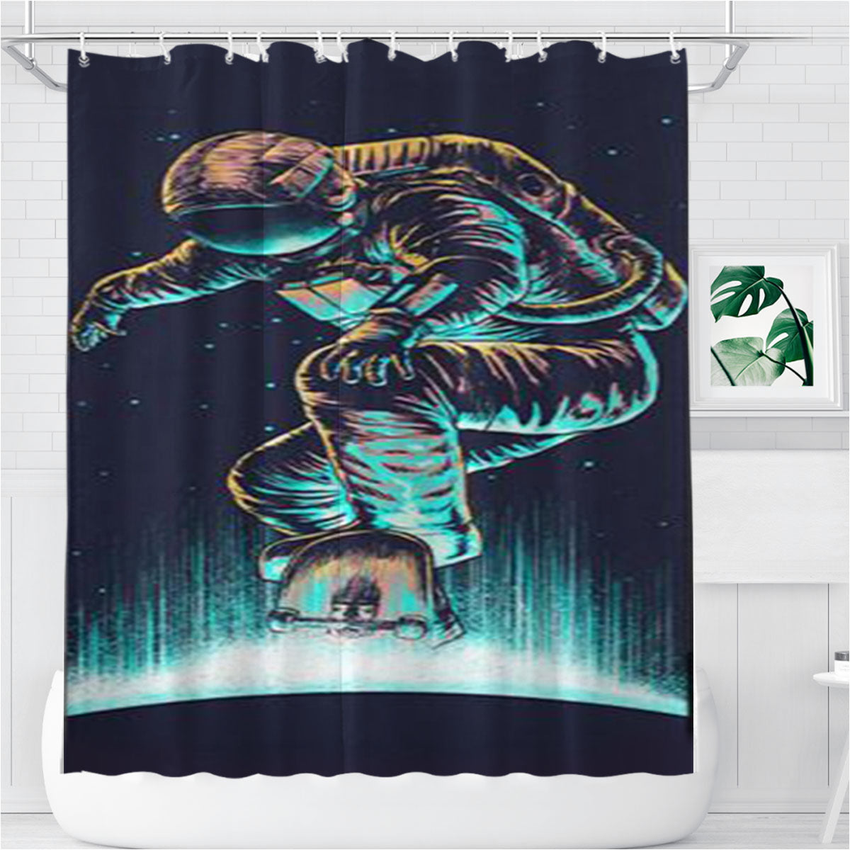 Space Skatter Bathroom Shower Curtain Fabric Waterproof | 66 X 72 Inch