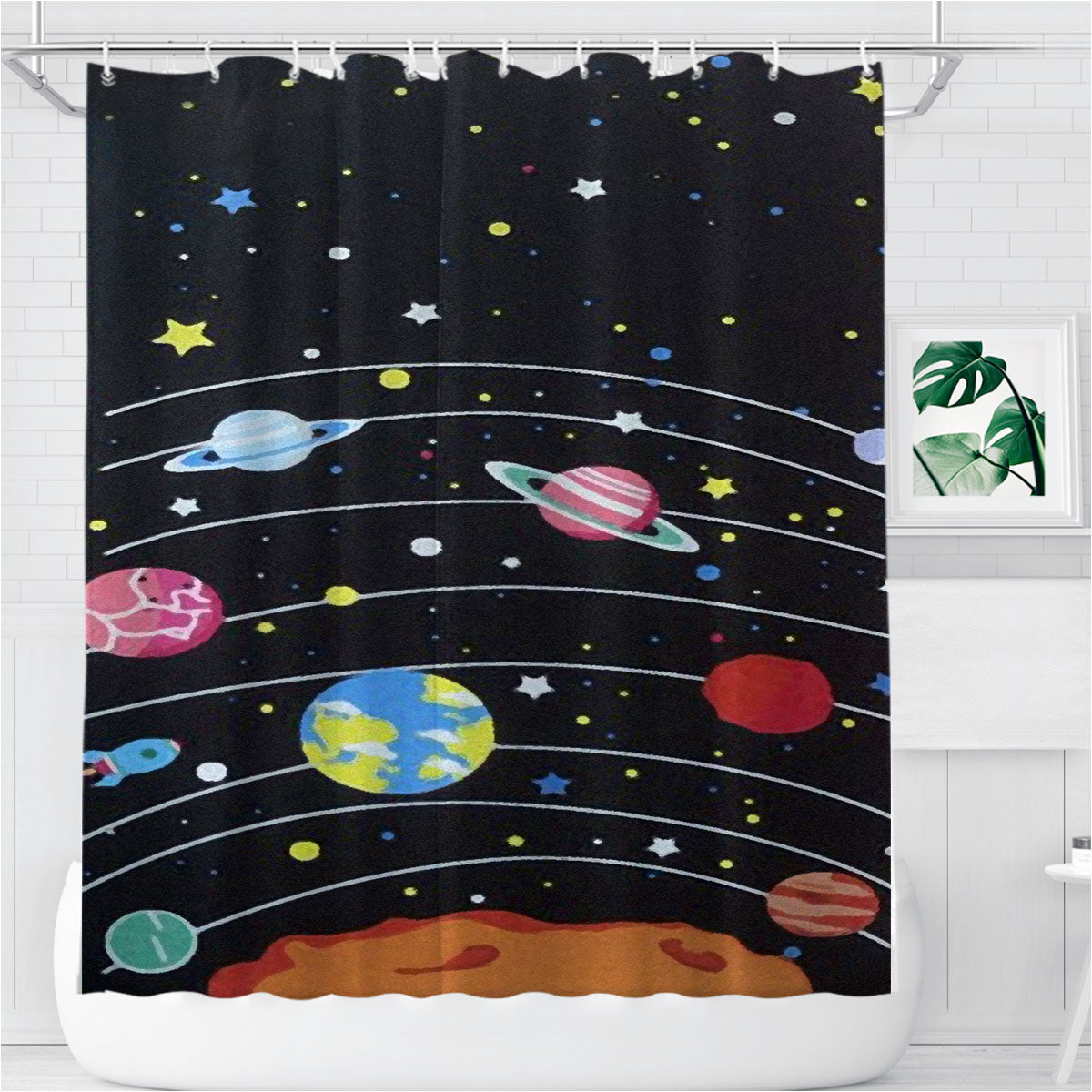 Space Solar System Universe Planet Stars Bathroom Shower Curtain Fabric Waterproof | 66 X 72 Inch