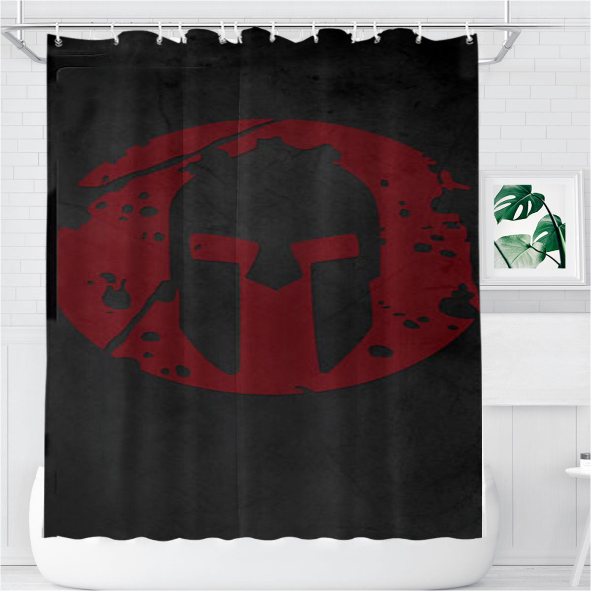 Spartan Soldier Mask Logo Bathroom Shower Curtain Fabric Waterproof | 66 X 72 Inch