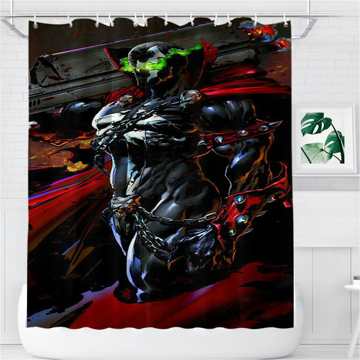 Spawn And Big Gun Bathroom Shower Curtain Fabric Waterproof | 66 X 72 Inch
