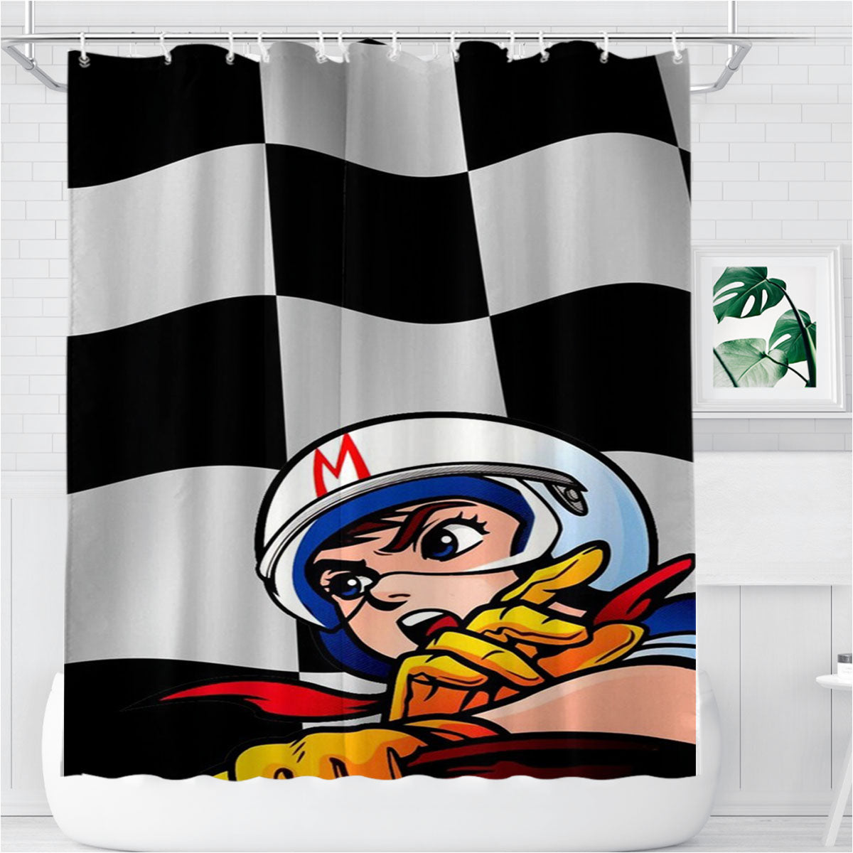 Speed Racer Checkered Flag Bathroom Shower Curtain Fabric Waterproof | 66 X 72 Inch