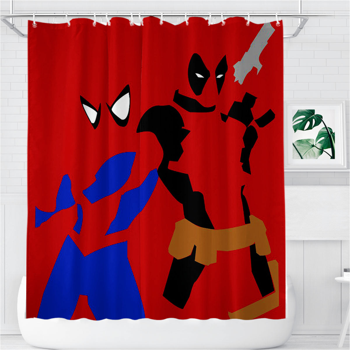 Spider Man And Deadpool Pose Bathroom Shower Curtain Fabric Waterproof | 66 X 72 Inch