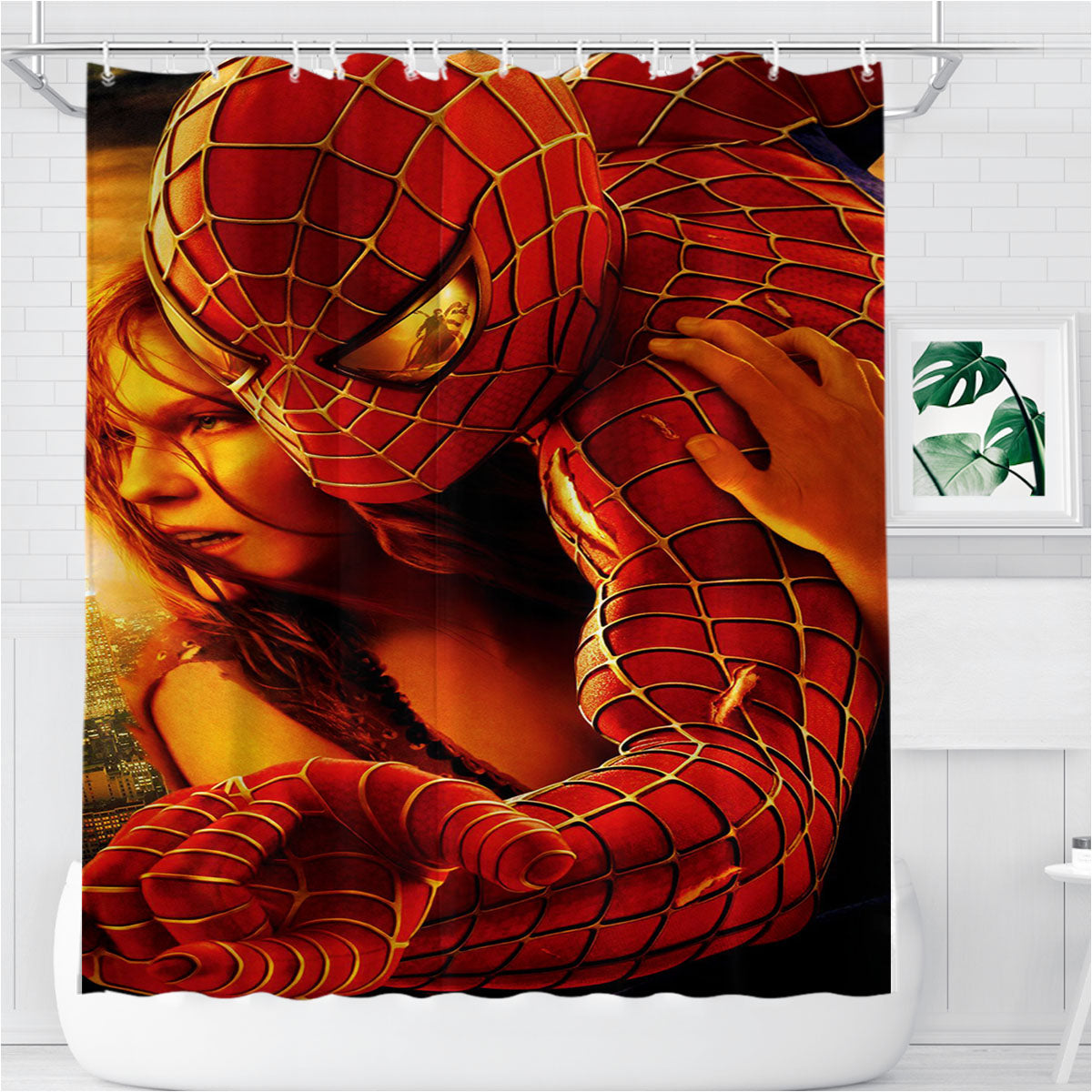 Spider Man And Mary Jane Bathroom Shower Curtain Fabric Waterproof | 66 X 72 Inch