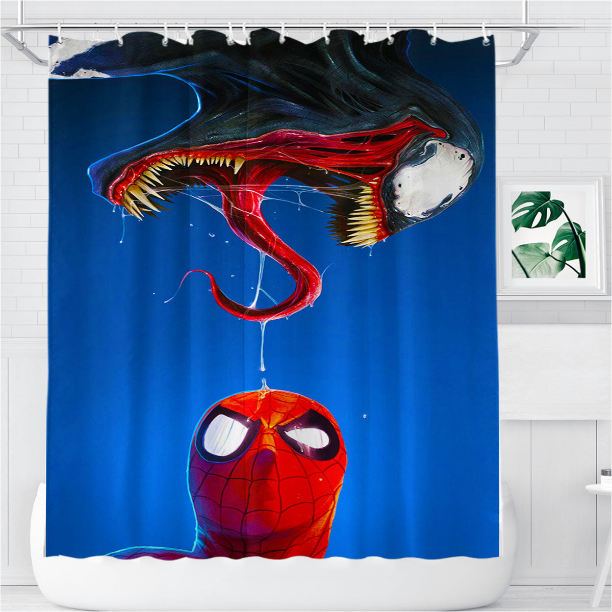 Spider Man And Venom Bathroom Shower Curtain Fabric Waterproof | 66 X 72 Inch