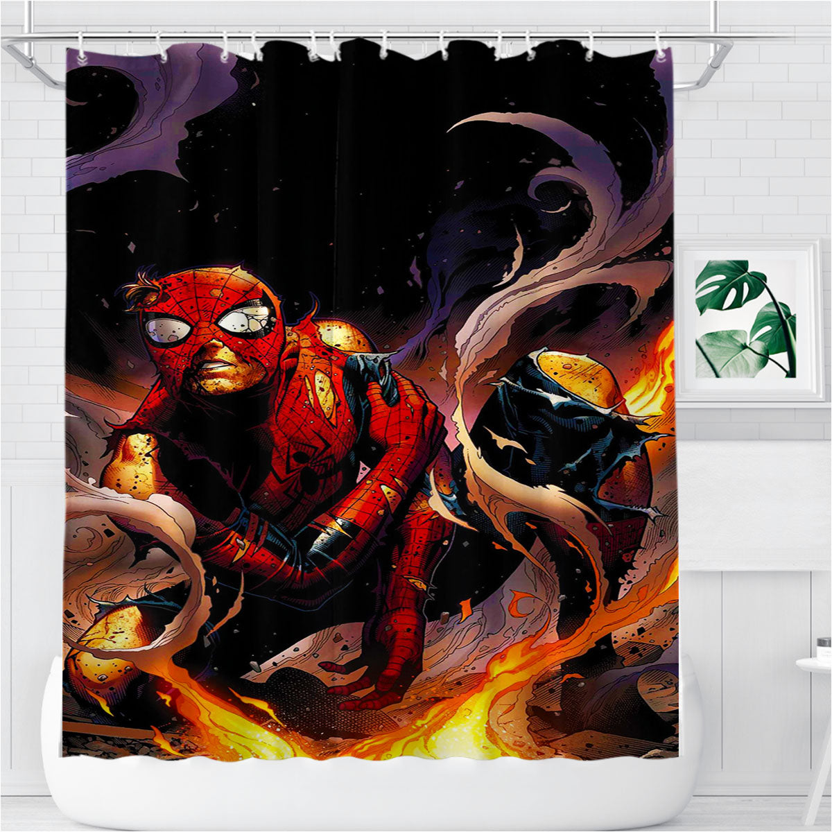 Spider Man Battle Damaged Bathroom Shower Curtain Fabric Waterproof | 66 X 72 Inch