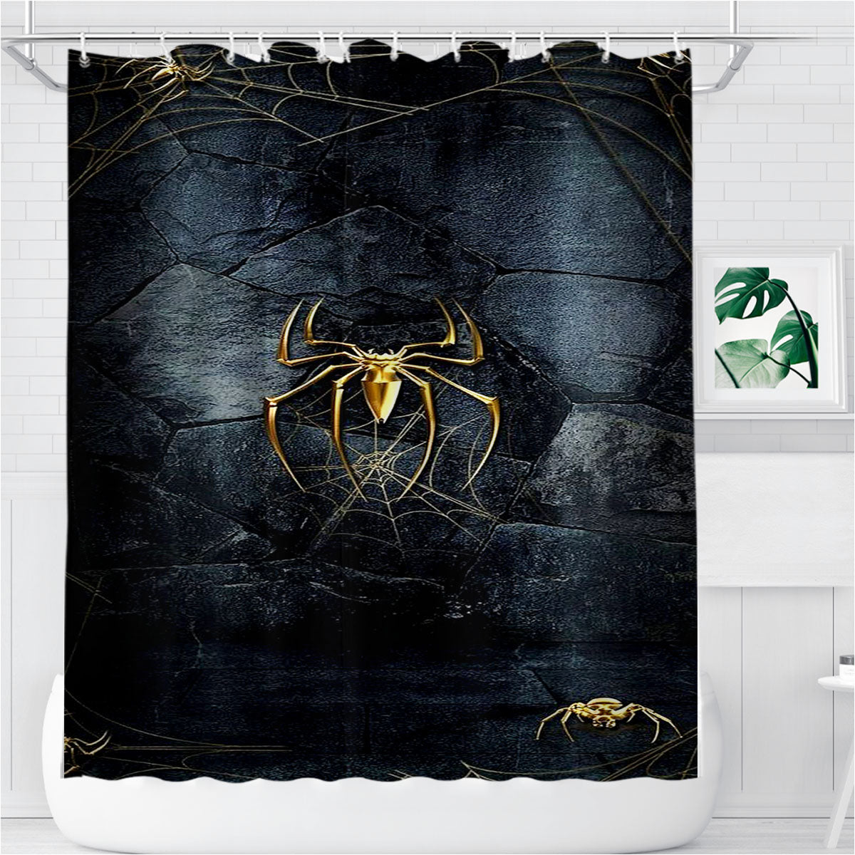 Spider Man Black And Gold Edition Bathroom Shower Curtain Fabric Waterproof | 66 X 72 Inch