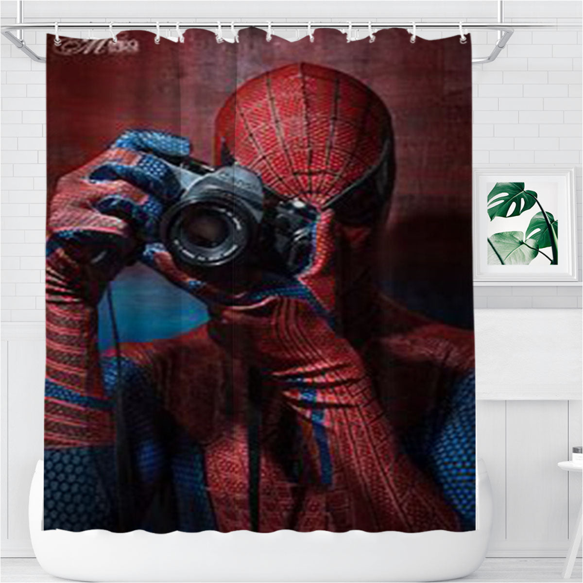 Spider Man Camera Bathroom Shower Curtain Fabric Waterproof | 66 X 72 Inch