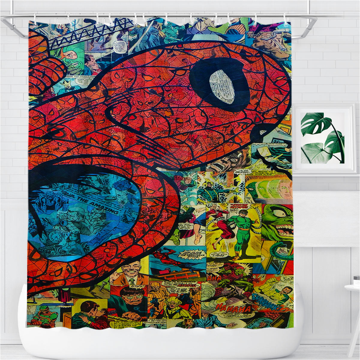 Spider Man Comic Bathroom Shower Curtain Fabric Waterproof | 66 X 72 Inch