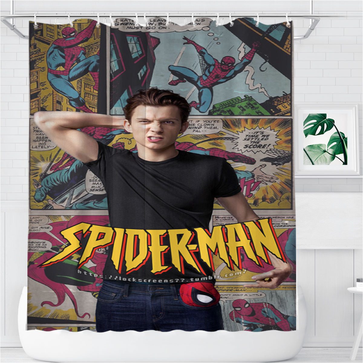 Spider Man Comic Con Bathroom Shower Curtain Fabric Waterproof | 66 X 72 Inch