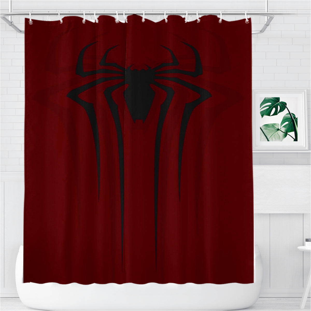 Spider Man Dark Red Logo Bathroom Shower Curtain Fabric Waterproof | 66 X 72 Inch