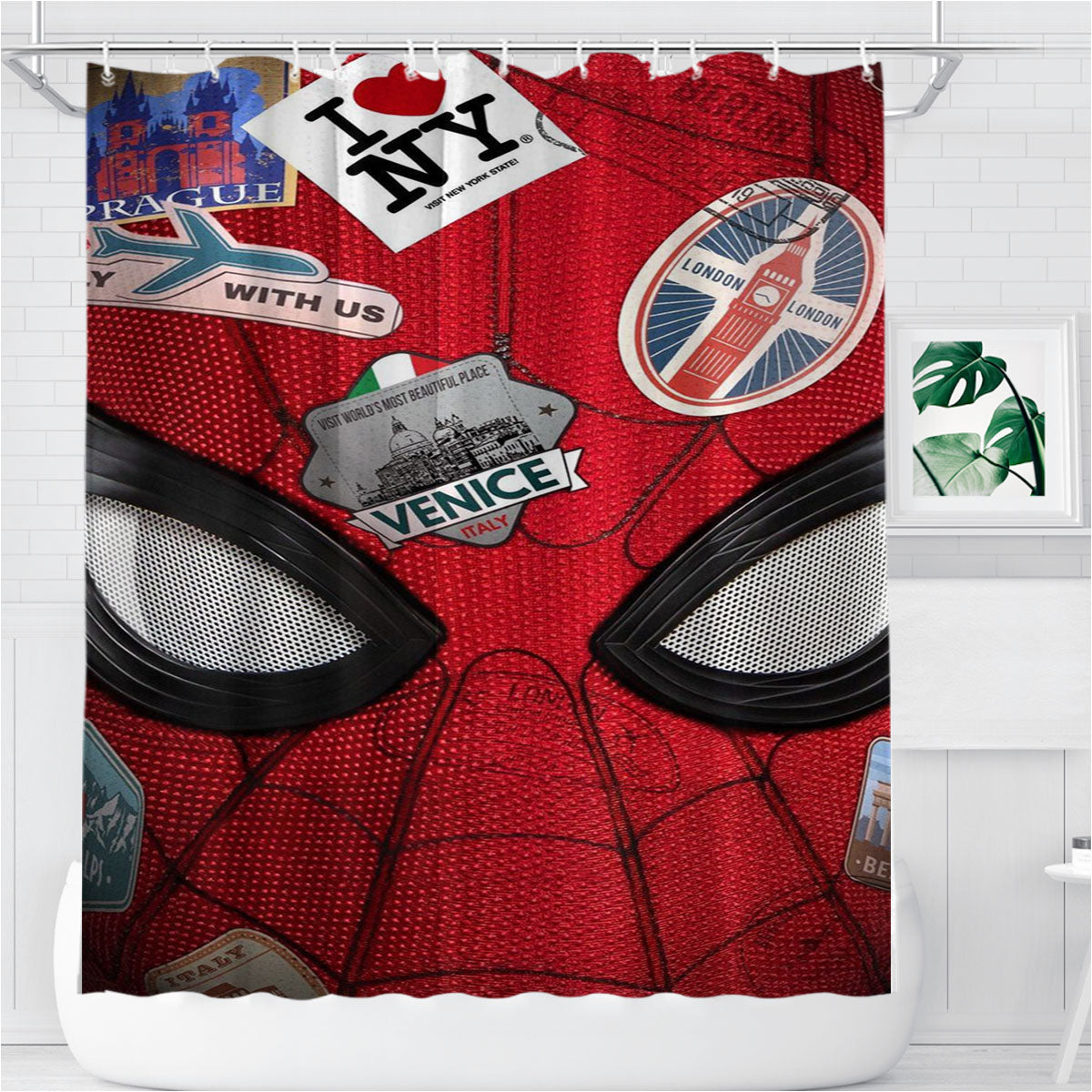 Spider Man Far From Home Poster Mask Bathroom Shower Curtain Fabric Waterproof | 66 X 72 Inch