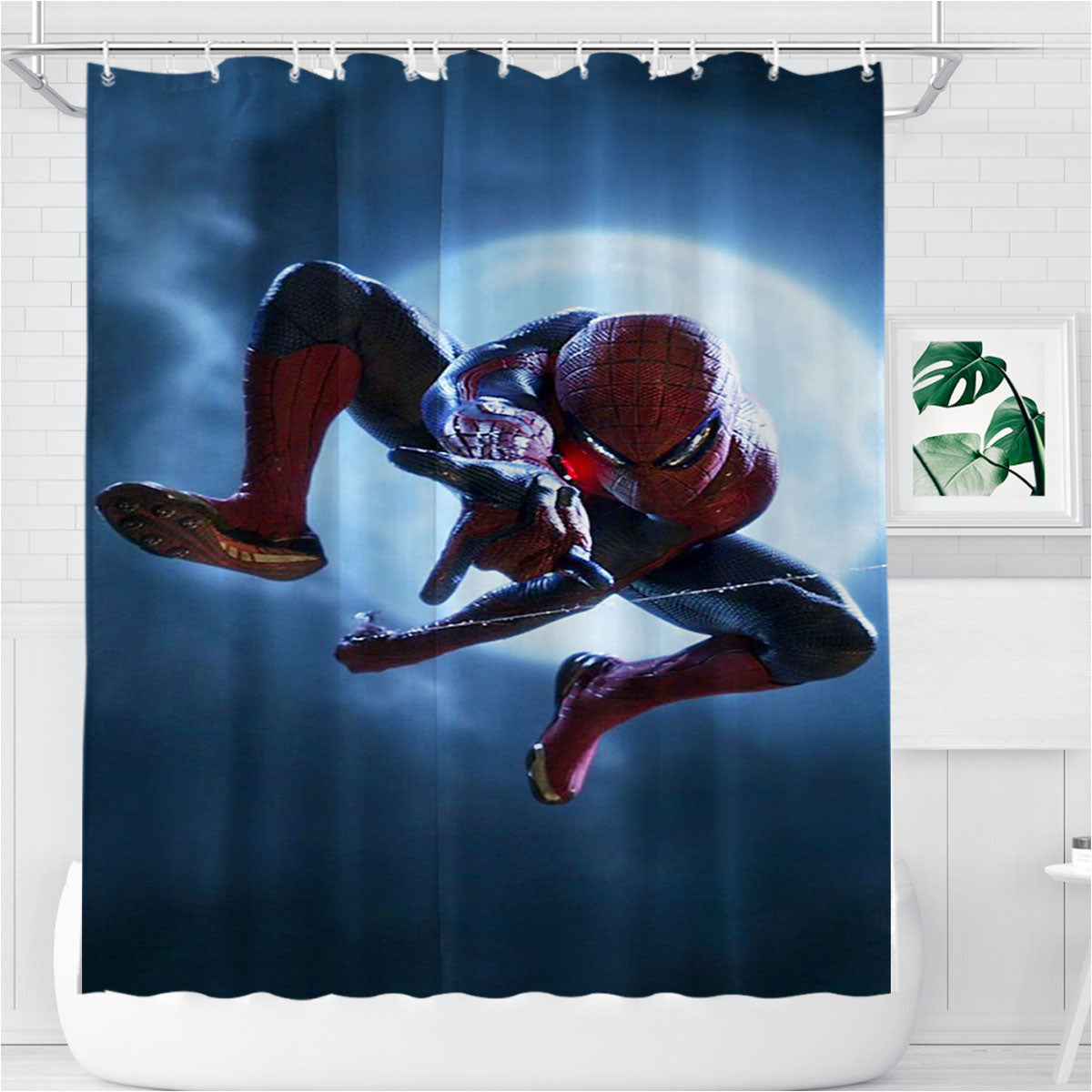 Spider Man Fly In The Moon Bathroom Shower Curtain Fabric Waterproof | 66 X 72 Inch
