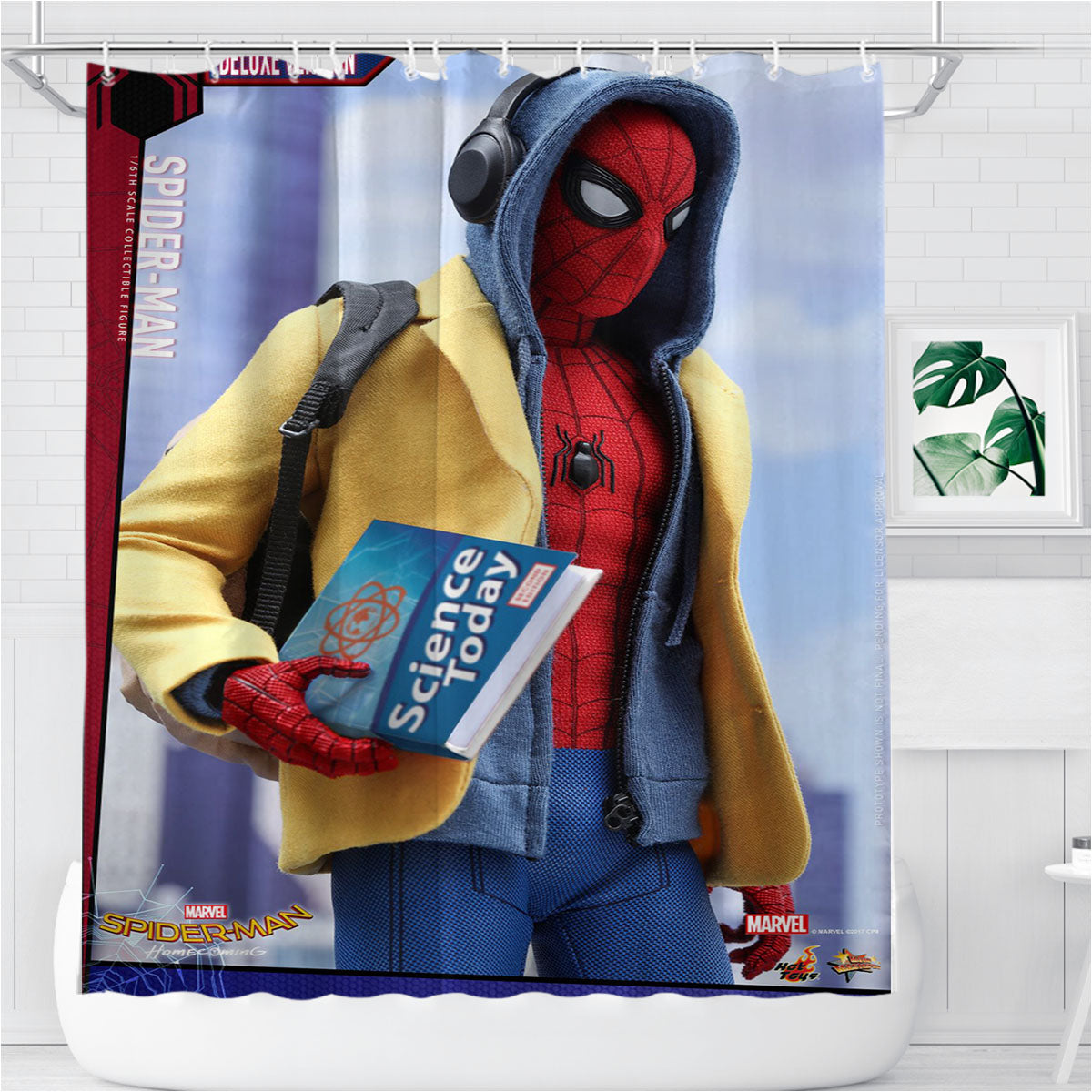 Spider Man Homecoming Headset Bathroom Shower Curtain Fabric Waterproof | 66 X 72 Inch