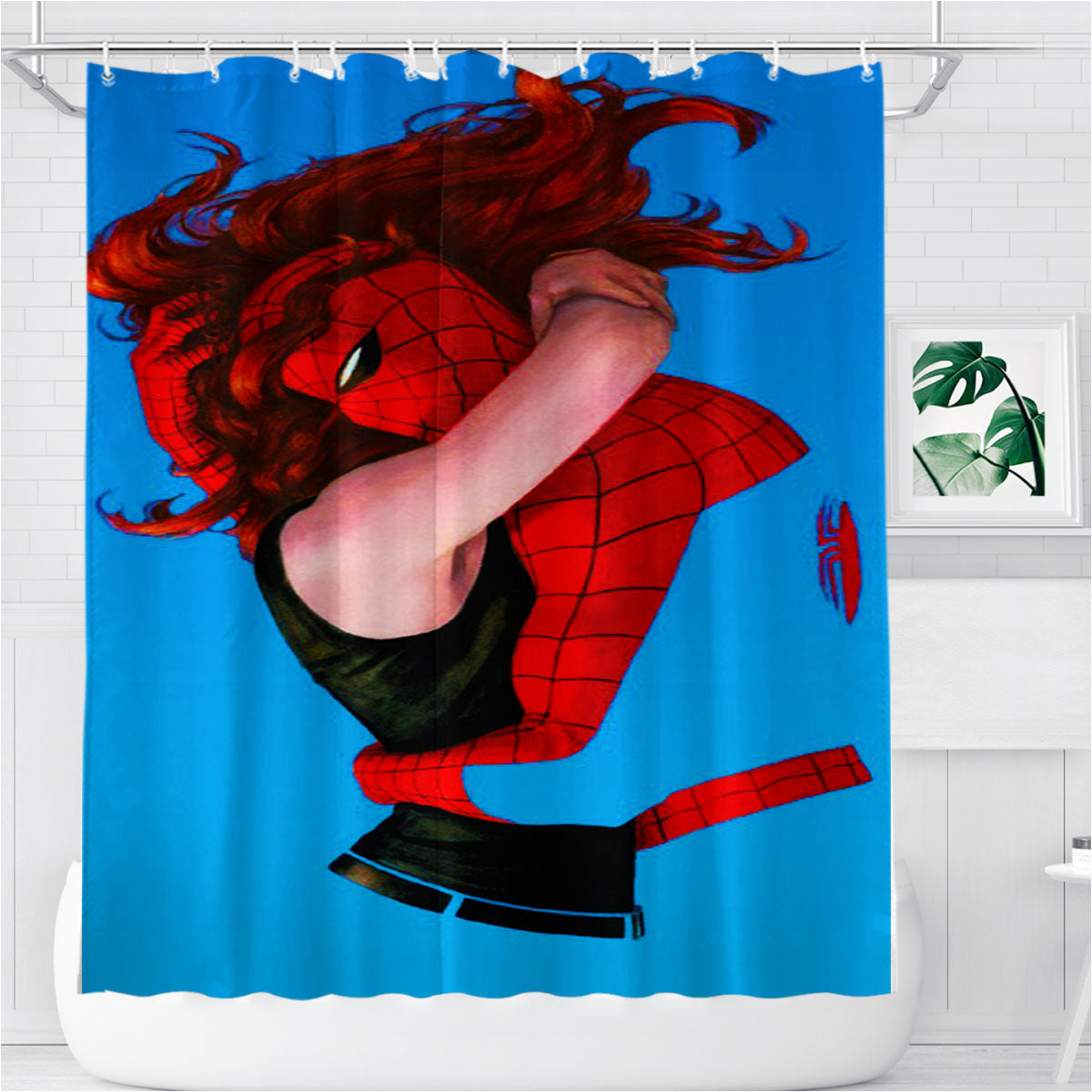 Spider Man Hug Girl Bathroom Shower Curtain Fabric Waterproof | 66 X 72 Inch