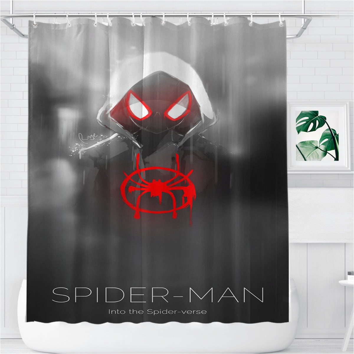 Spider Man Into The Spider Verse Art Bathroom Shower Curtain Fabric Waterproof | 66 X 72 Inch