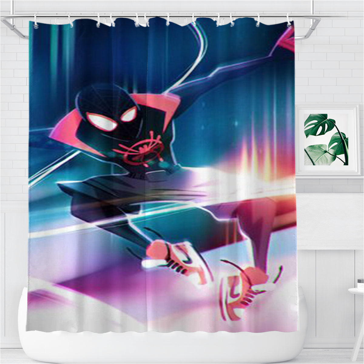 Spider Man Into The Spider Verse Artwork Bathroom Shower Curtain Fabric Waterproof | 66 X 72 Inch