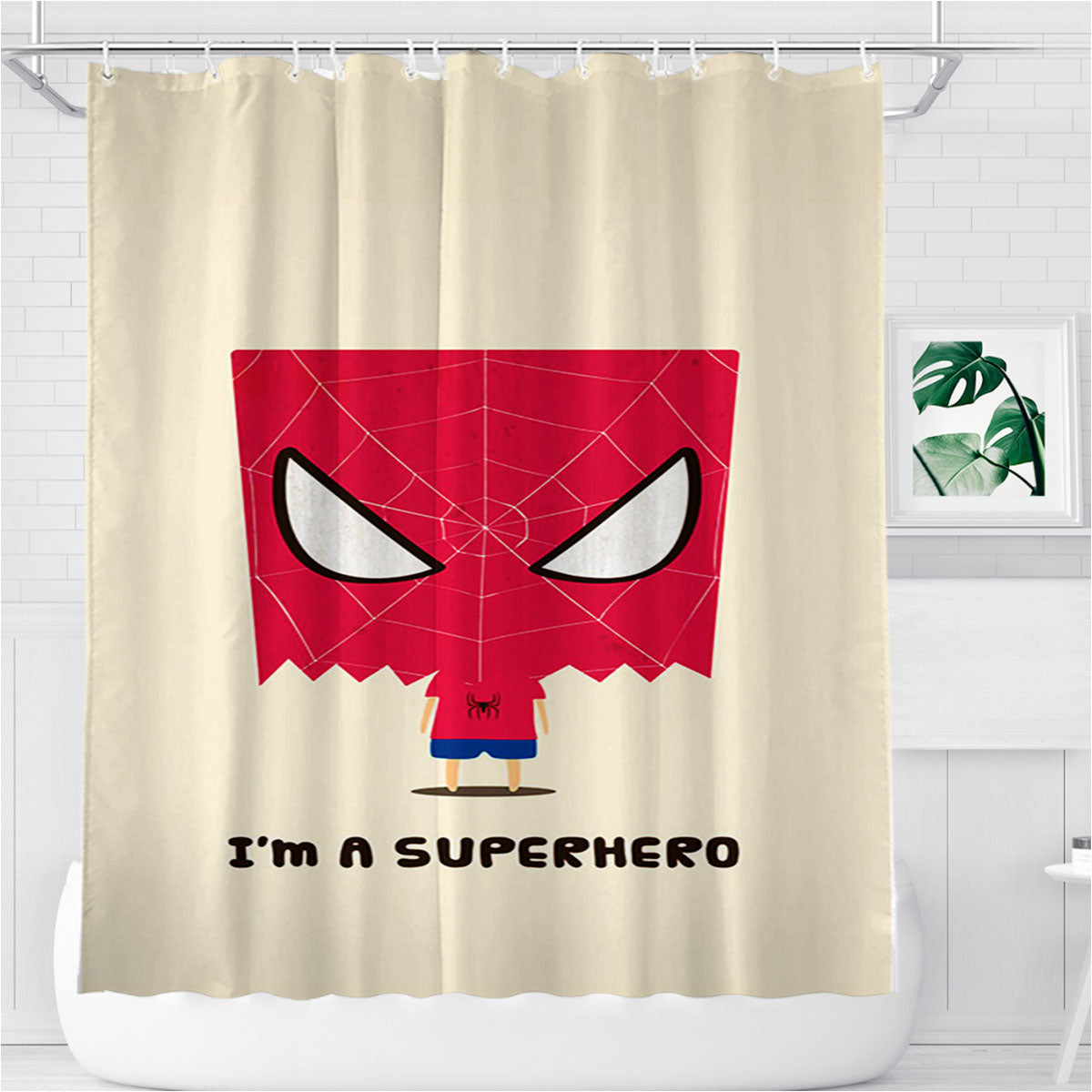 Spider Man Kid Vector Bathroom Shower Curtain Fabric Waterproof | 66 X 72 Inch