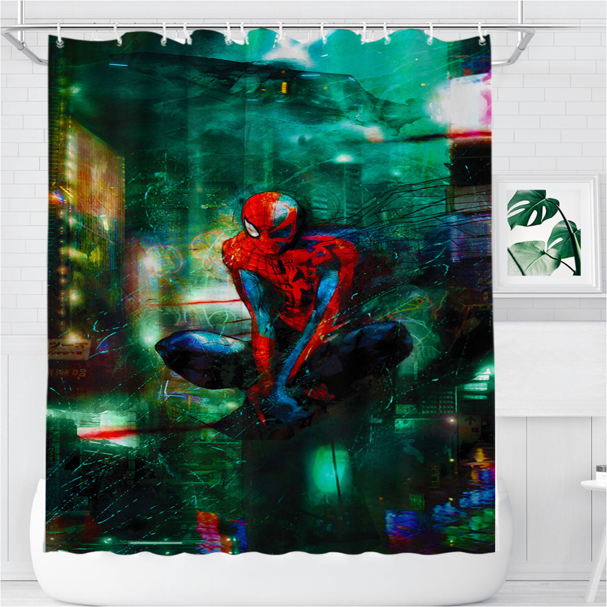 Spider Man Oversee Bathroom Shower Curtain Fabric Waterproof | 66 X 72 Inch