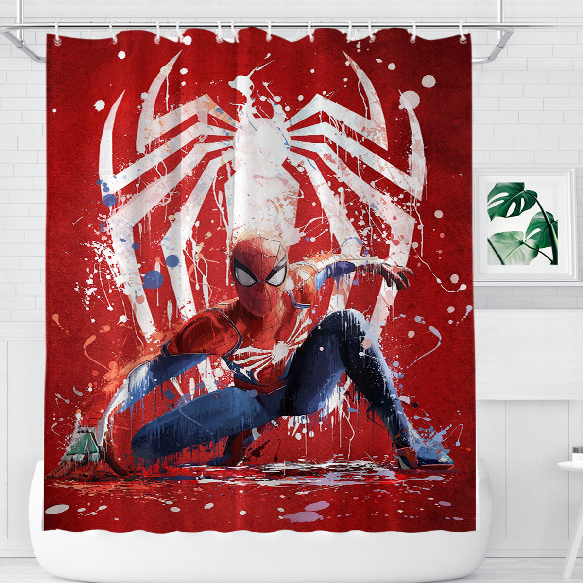 Spider Man Paint Bathroom Shower Curtain Fabric Waterproof | 66 X 72 Inch