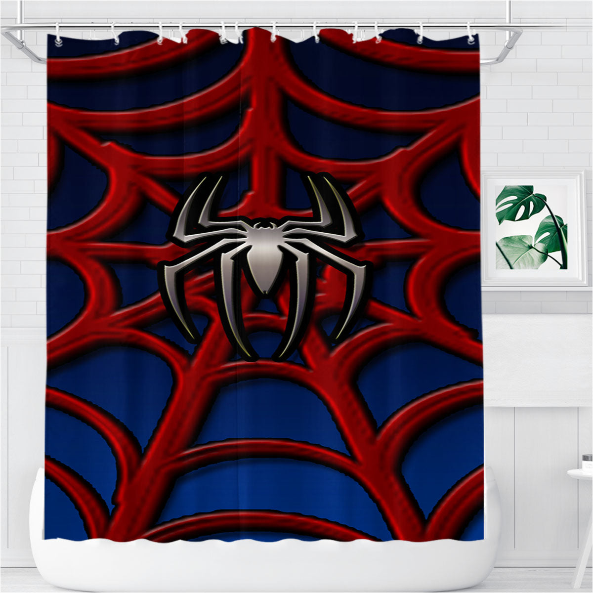 Spider Man Silver Logo Bathroom Shower Curtain Fabric Waterproof | 66 X 72 Inch