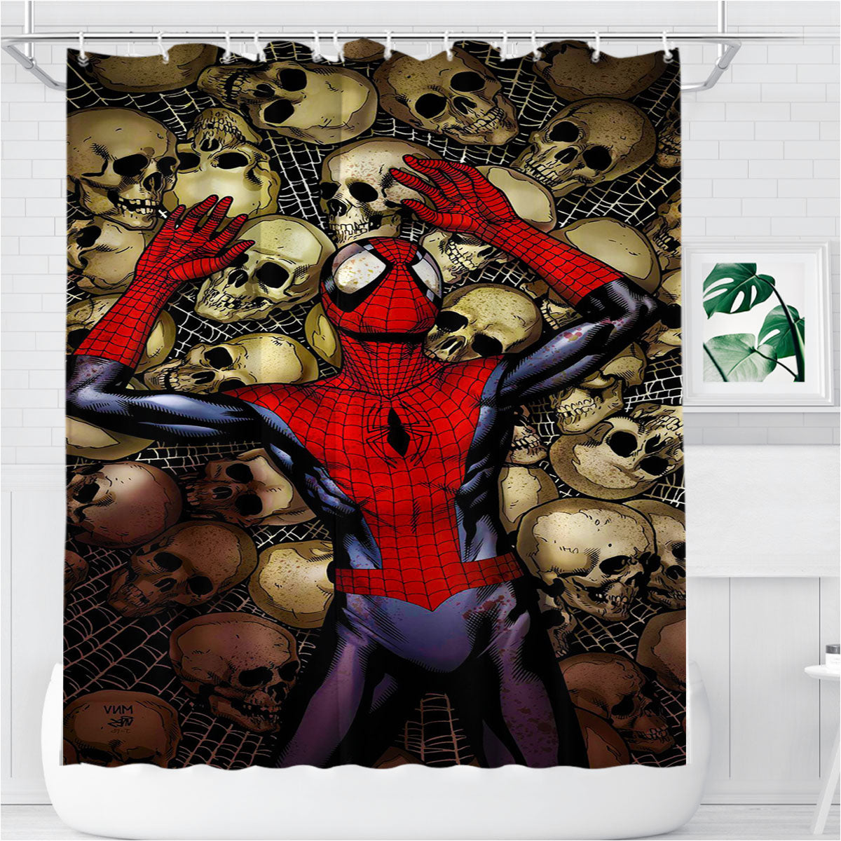 Spider Man Skull Webs Bathroom Shower Curtain Fabric Waterproof | 66 X 72 Inch