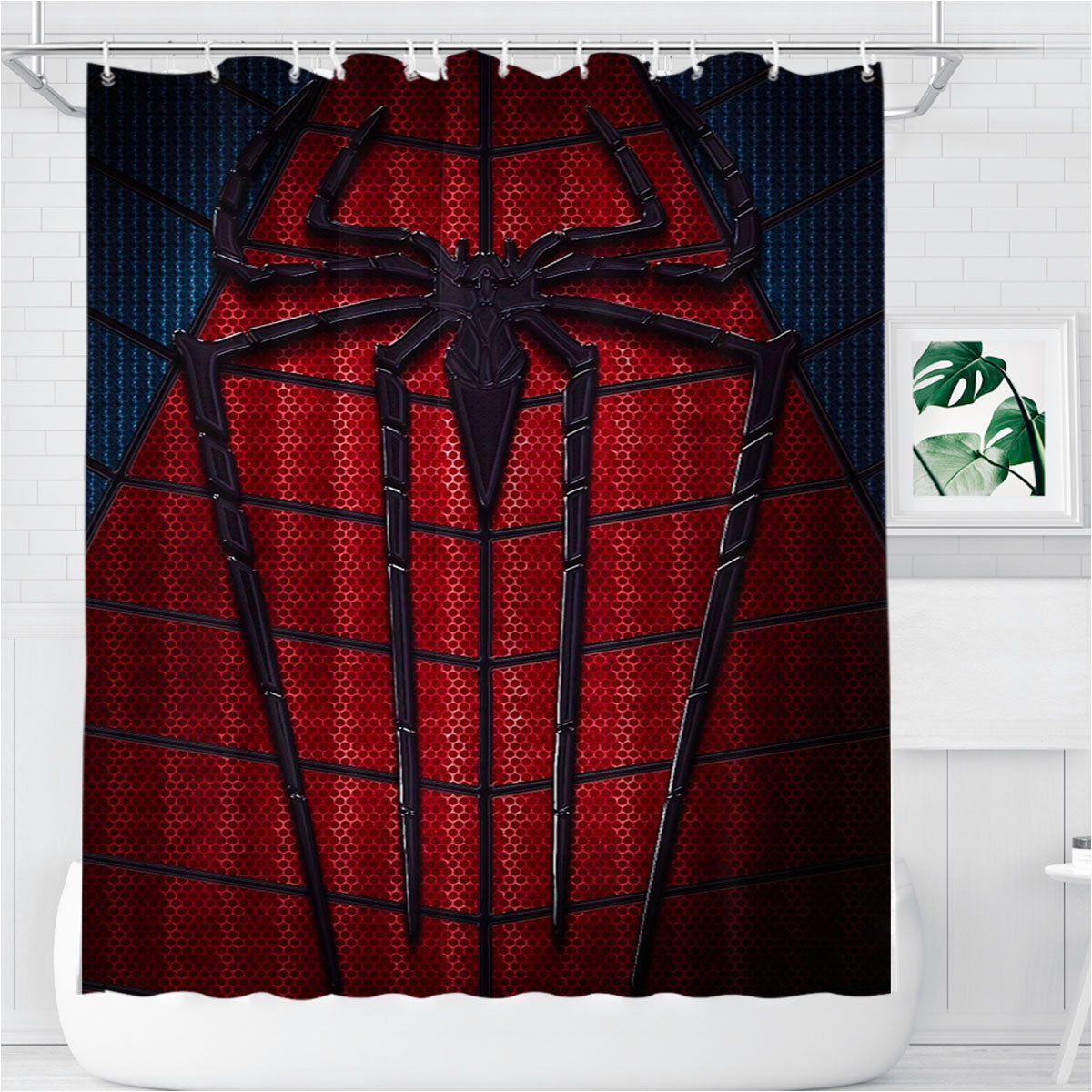 Spider Man Suit Logo Bathroom Shower Curtain Fabric Waterproof | 66 X 72 Inch