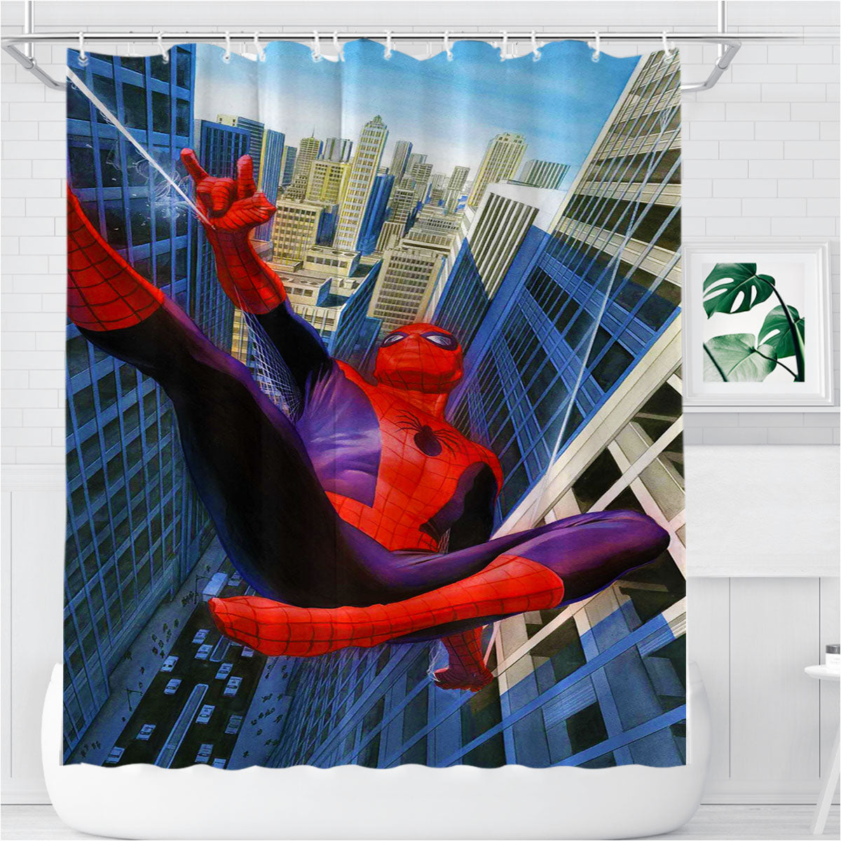Spider Man Swing Bathroom Shower Curtain Fabric Waterproof | 66 X 72 Inch