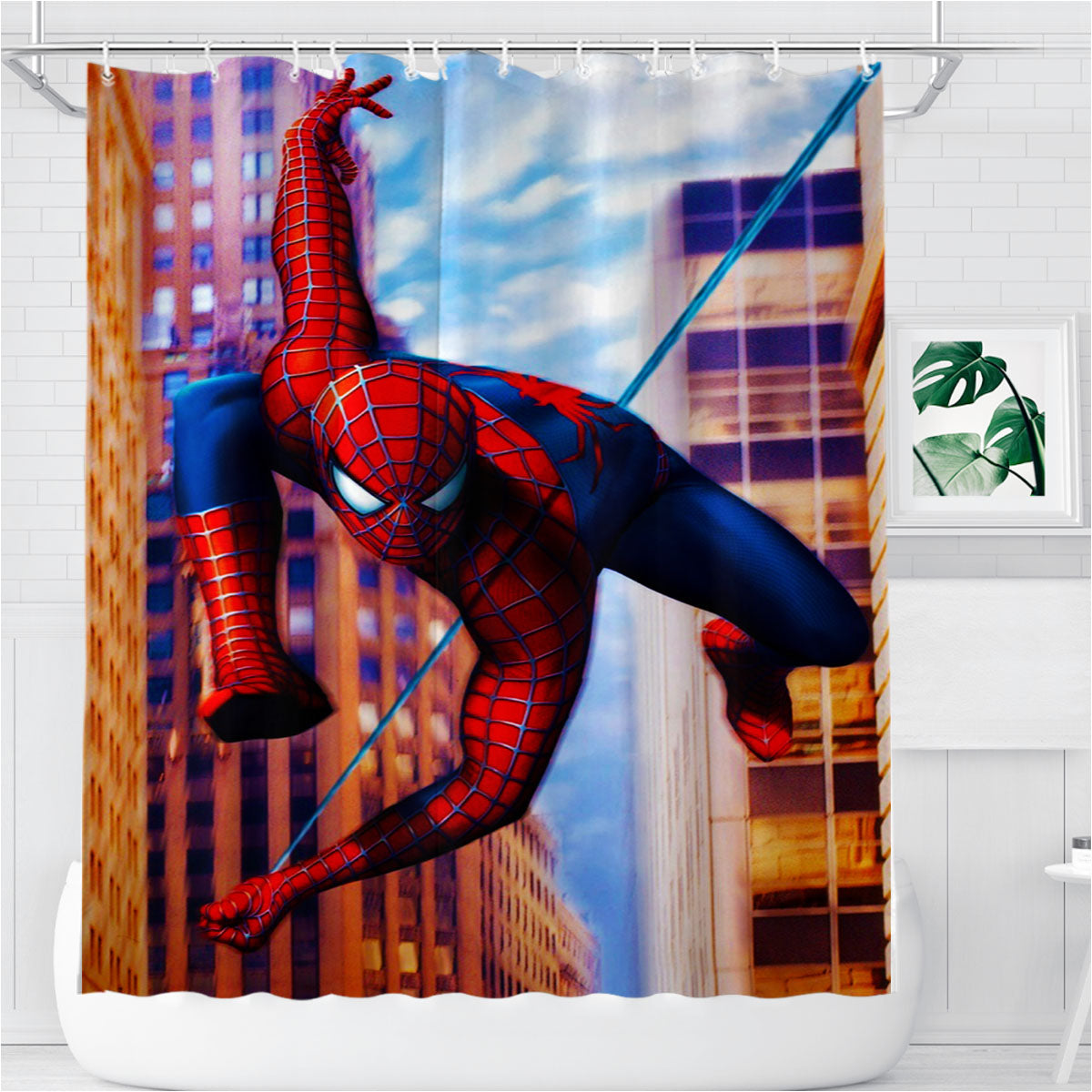 Spider Man Web Action Bathroom Shower Curtain Fabric Waterproof | 66 X 72 Inch