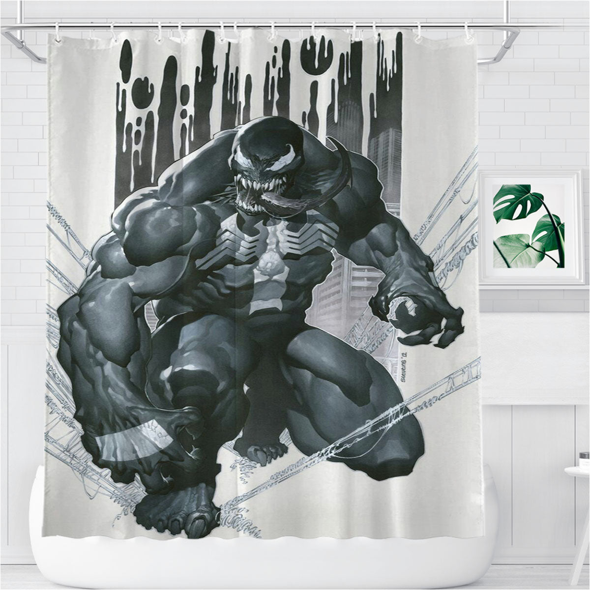 Spiderman Cartoon Bathroom Shower Curtain Fabric Waterproof | 66 X 72 Inch