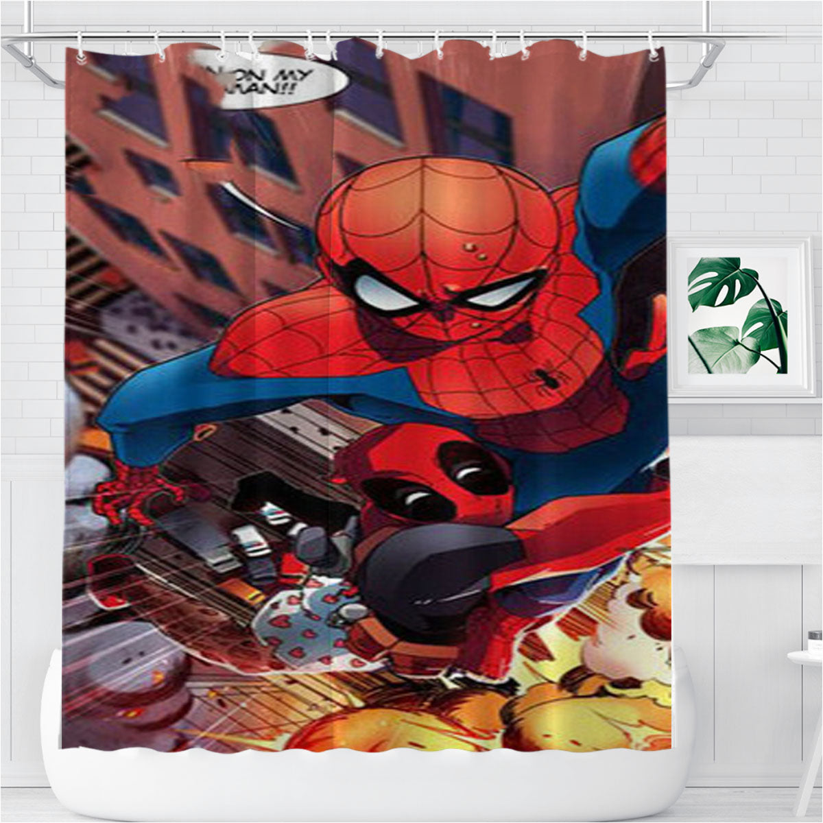Spiderman And Deadpool Funny Bathroom Shower Curtain Fabric Waterproof | 66 X 72 Inch