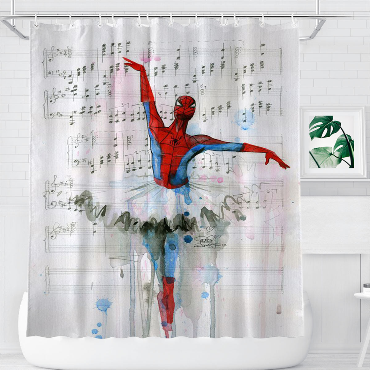 Spiderman Ballet Bathroom Shower Curtain Fabric Waterproof | 66 X 72 Inch