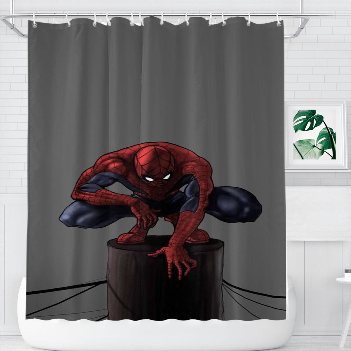 Spiderman Cityscape Cartoon Wallpaper Bathroom Shower Curtain Fabric Waterproof | 66 X 72 Inch